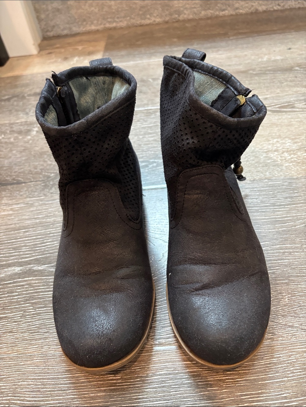Roxy Perforated Ankle Boots in Black